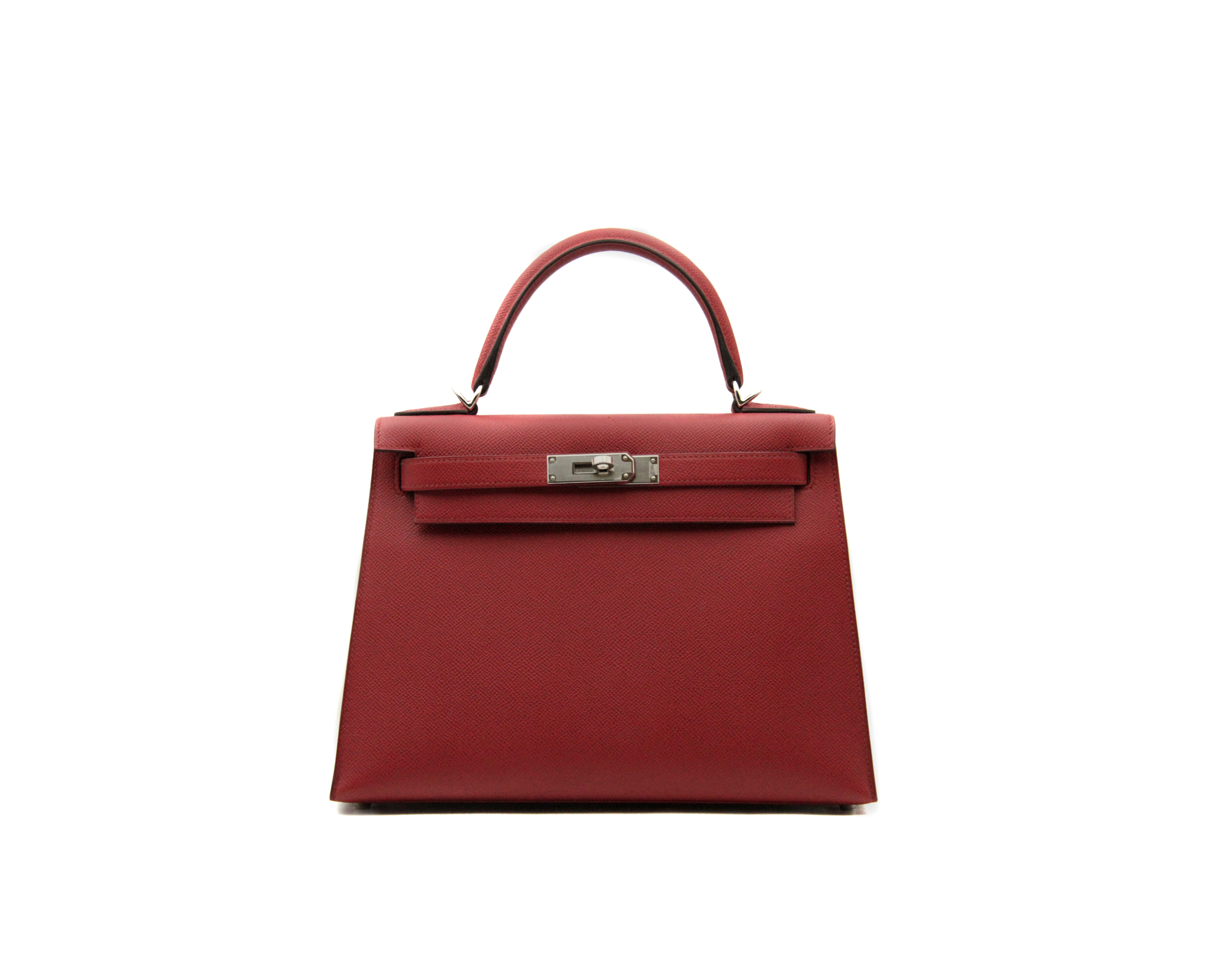 Herm&egrave;s Kelly 28 Rouge Grenat Epsom leather Sellier with palladium hardware &ndash; structured luxury handbag in deep burgundy red