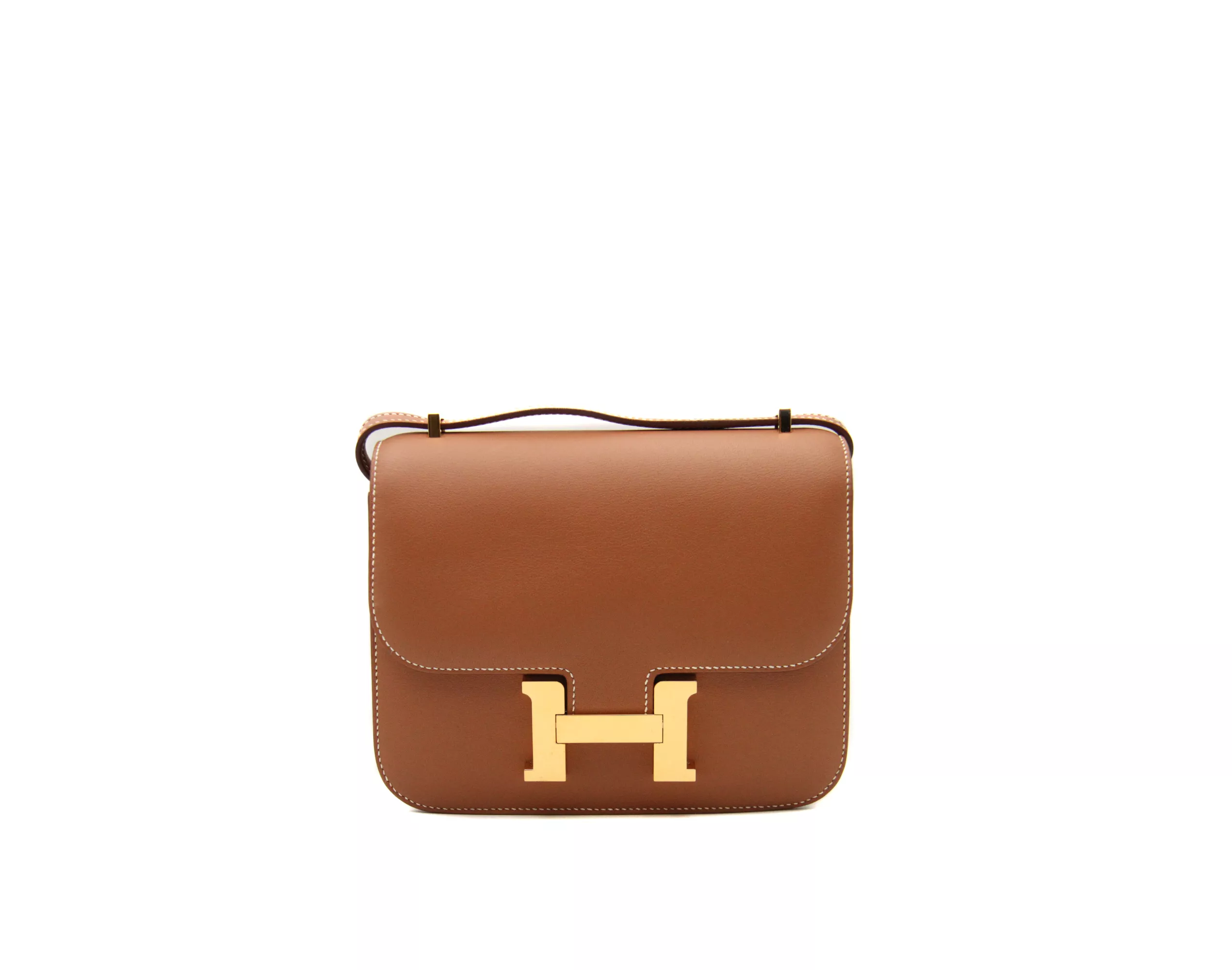 Herm&egrave;s Constance 18 Gold Swift leather with gold hardware &ndash; mini luxury crossbody handbag in camel brown