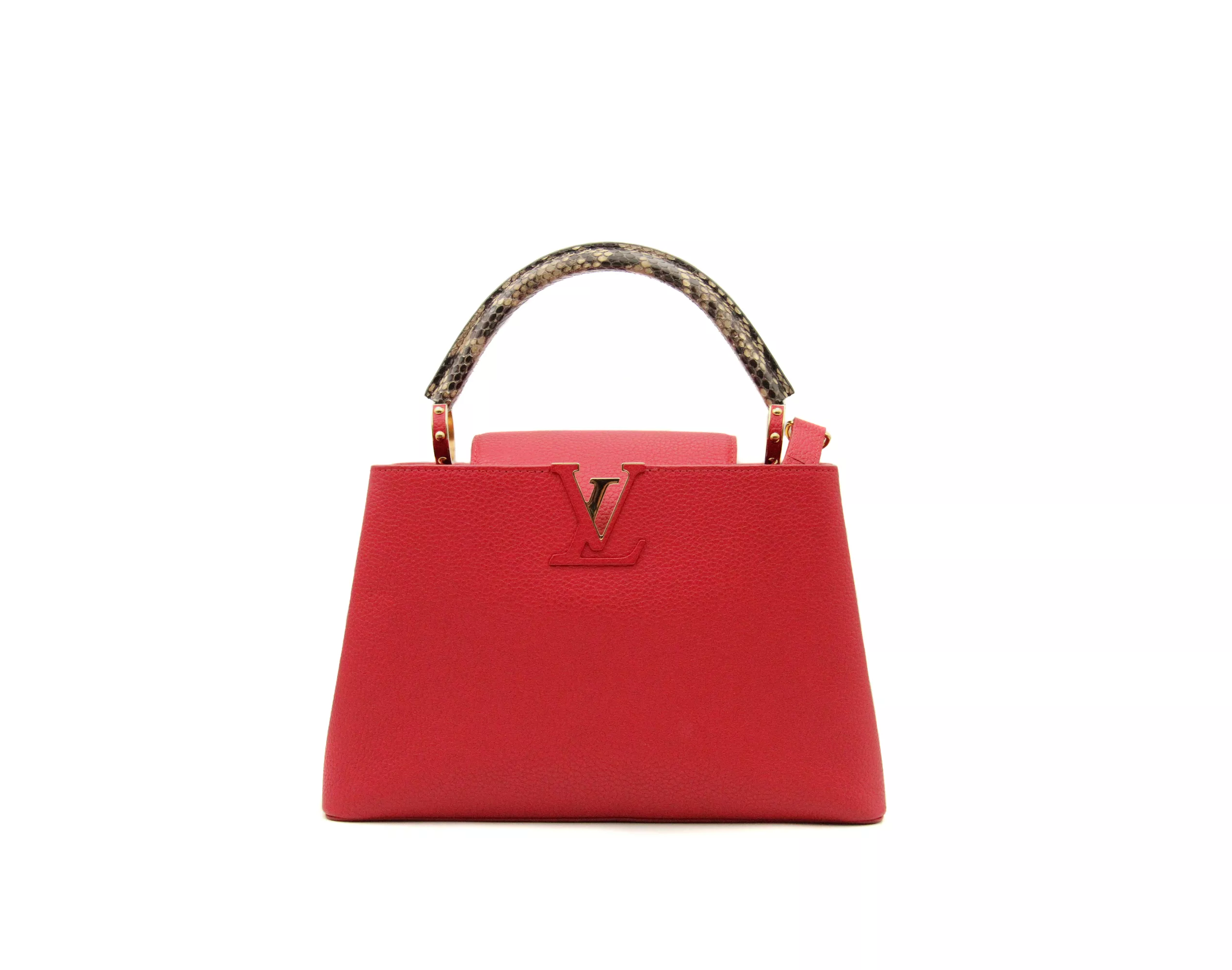 Louis Vuitton Capucines red and grey Taurillon leather with python details &ndash; luxury top handle handbag