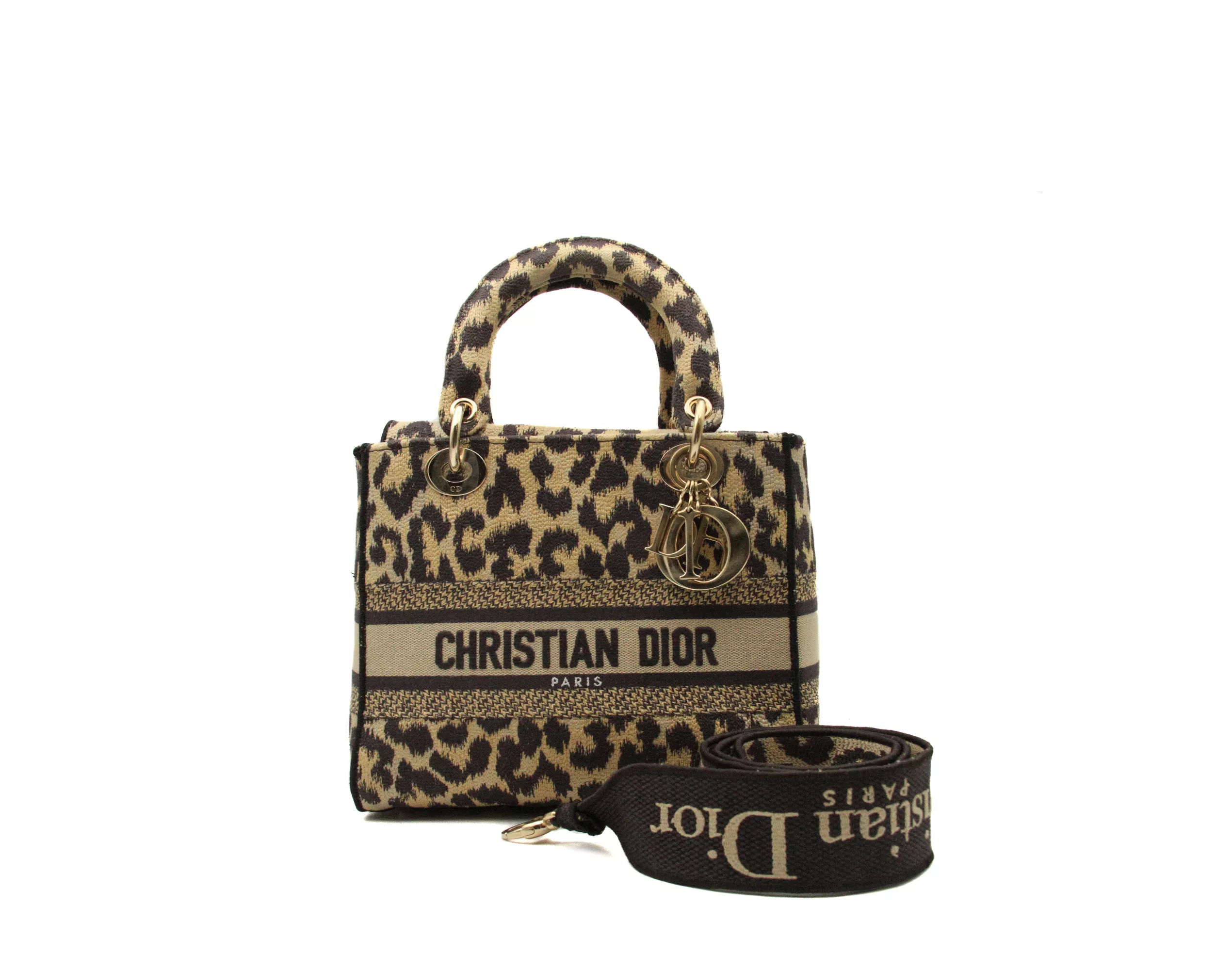 Dior Lady Dior D-Lite Medium Leopard Canvas Gold Hardware