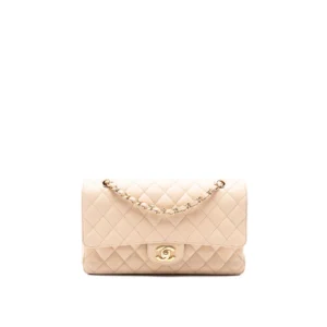 Medium Classic Beige Double Flap Bag Caviar