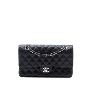 Medium Classic Double Flap Schwarz Caviar