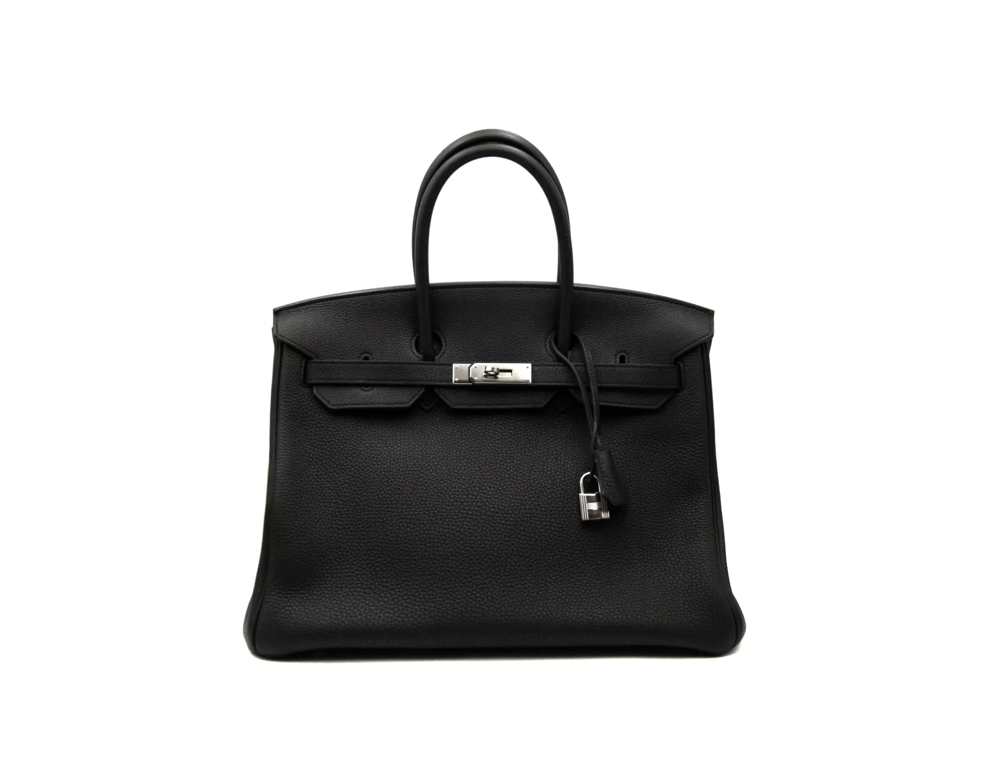 Hermès Birkin 35 Togo black with palladium hardware – iconic large luxury handbag in excellent condition - clochette