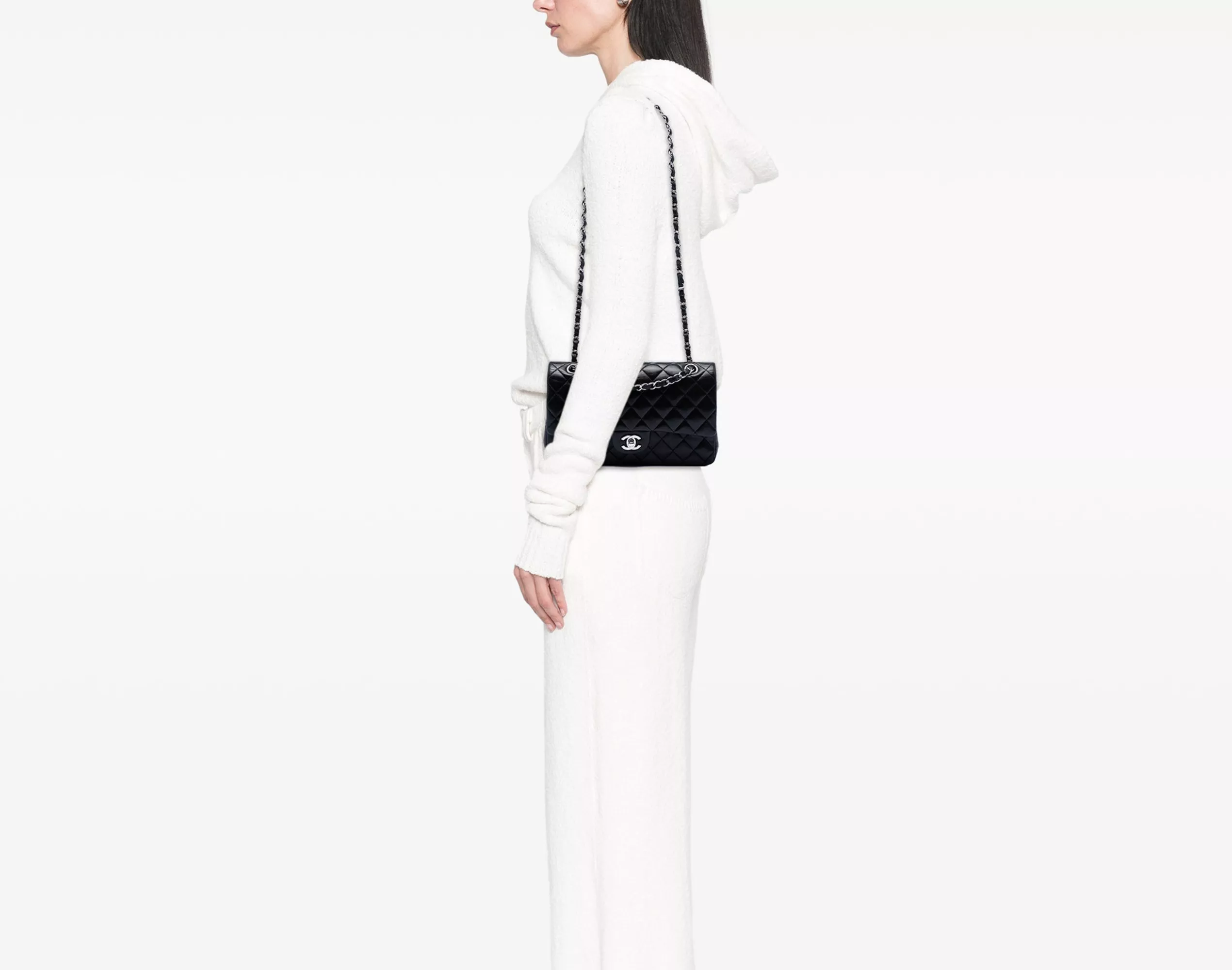 Chanel Medium Classic Black Double Flap Bag Silver Hardware