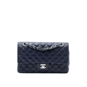 Medium Classic Blue Navy Double Flap Caviar