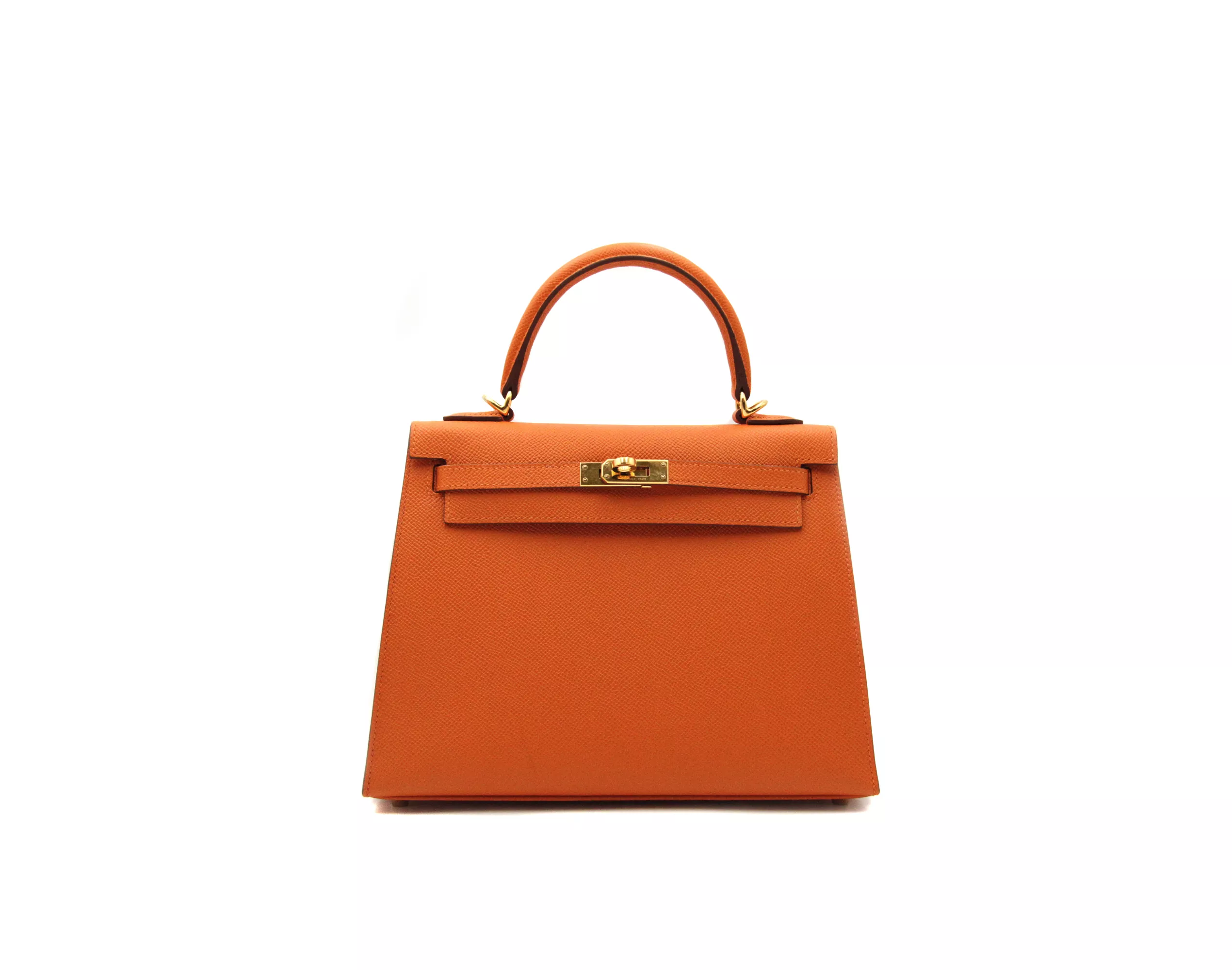 Herm&egrave;s Kelly 25 Orange Sellier aus Epsom-Leder mit Gold-Hardware &ndash; ikonische strukturierte Luxustasche