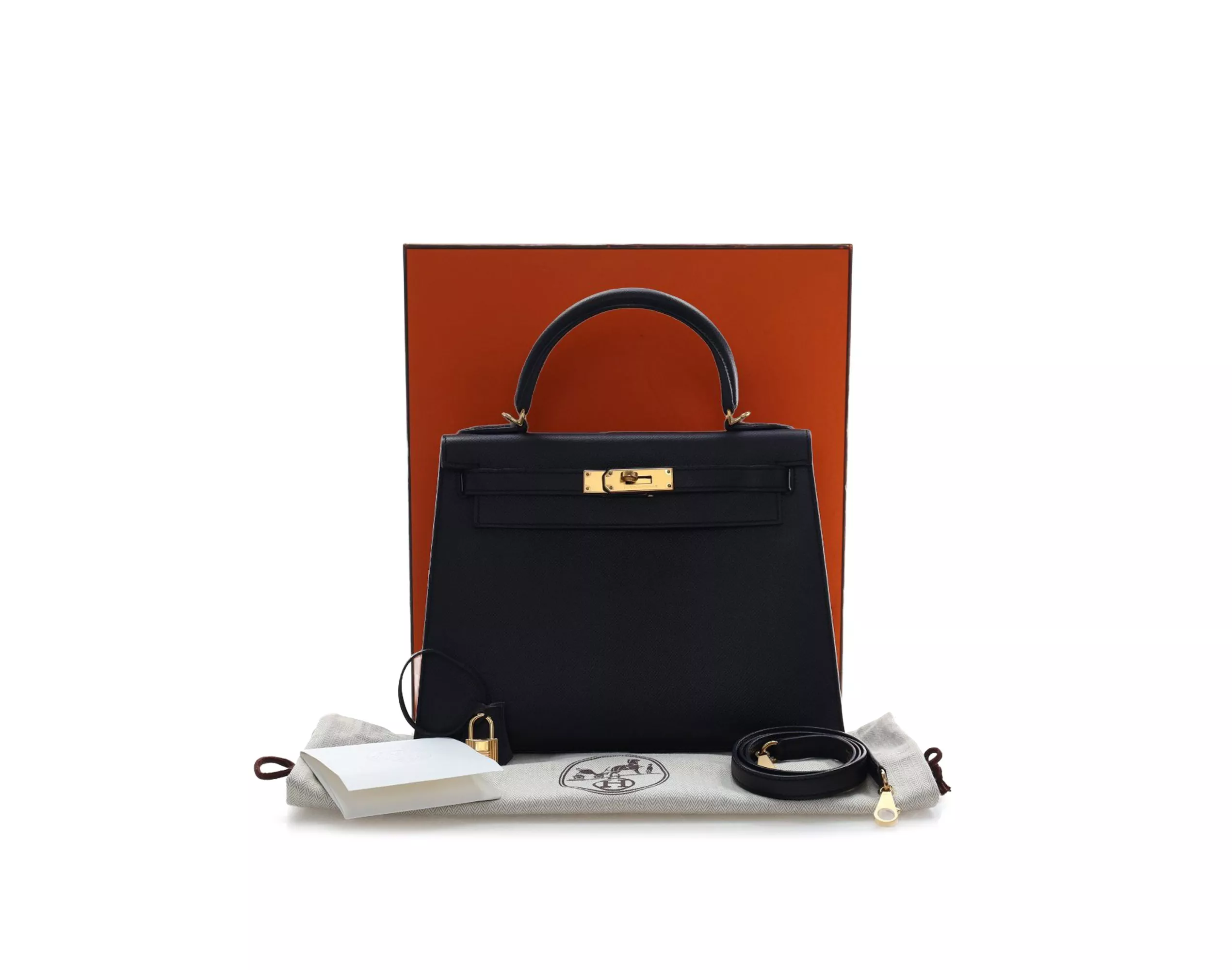 Hermès Kelly 28 Black Epsom Sellier with Gold Hardware