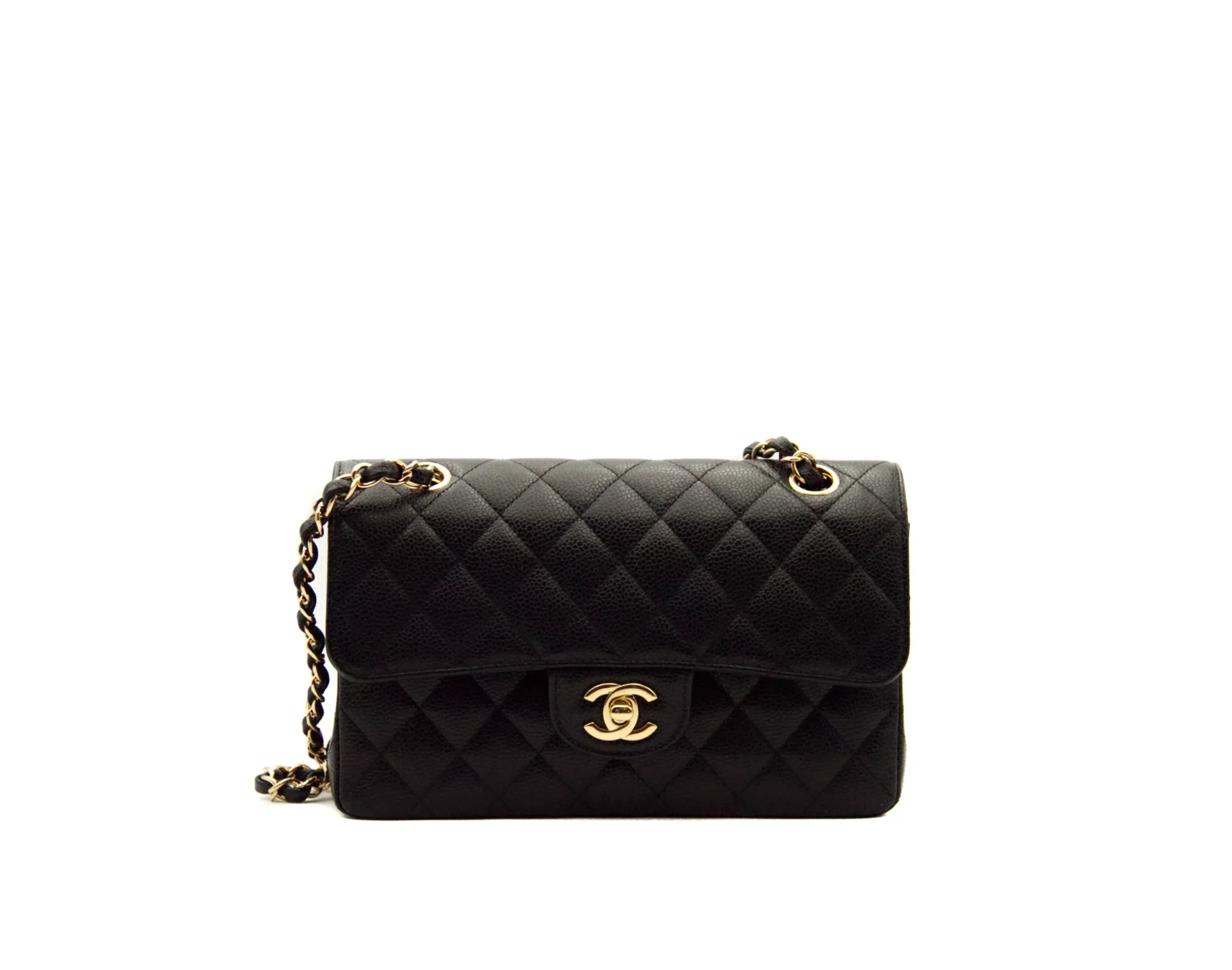 Chanel Medium Classic black Caviar Double Flap Bag in lambskin with gold hardware – iconic luxury handbag