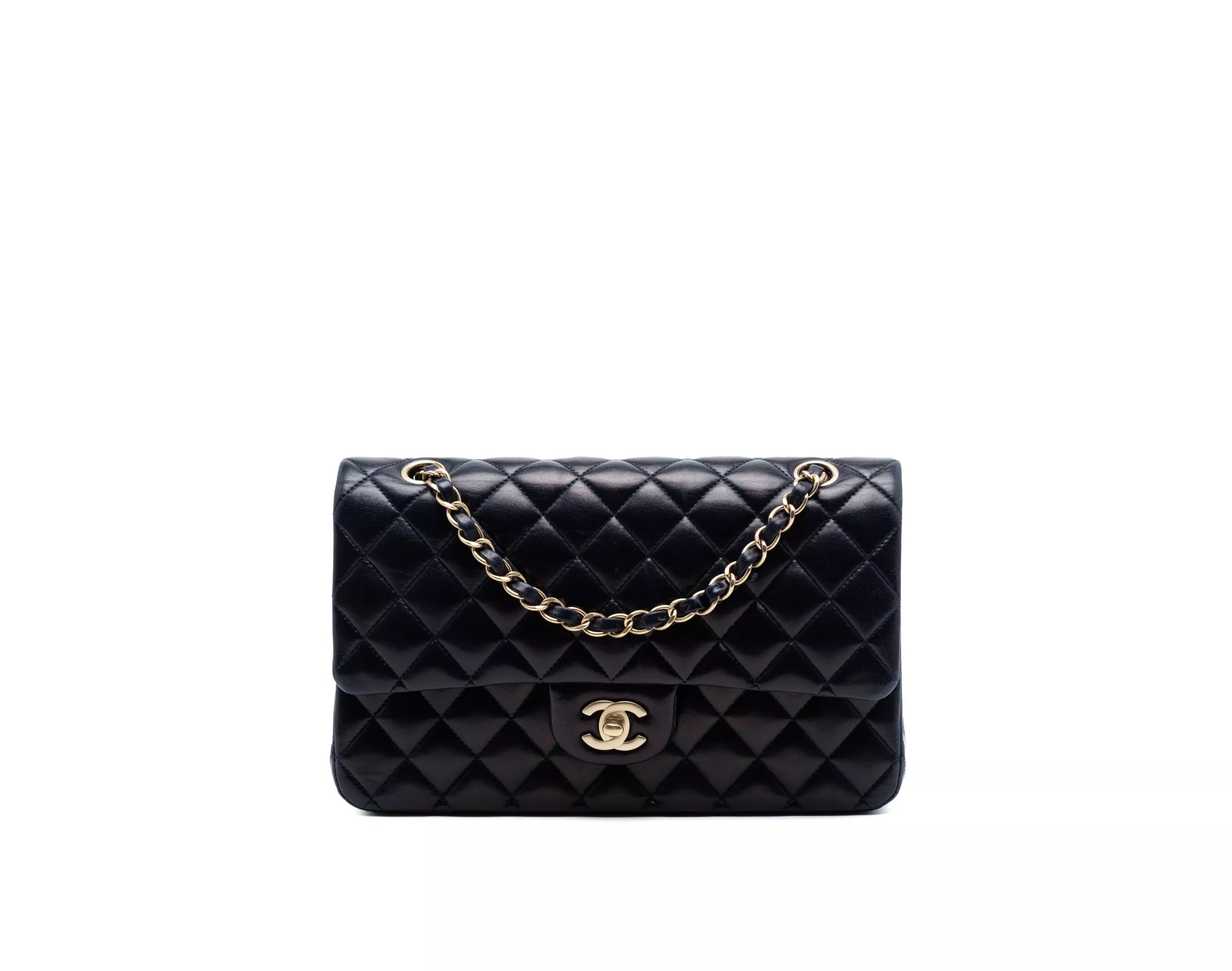 Chanel Medium Classic Dark Blue Double Flap Gold Hardware