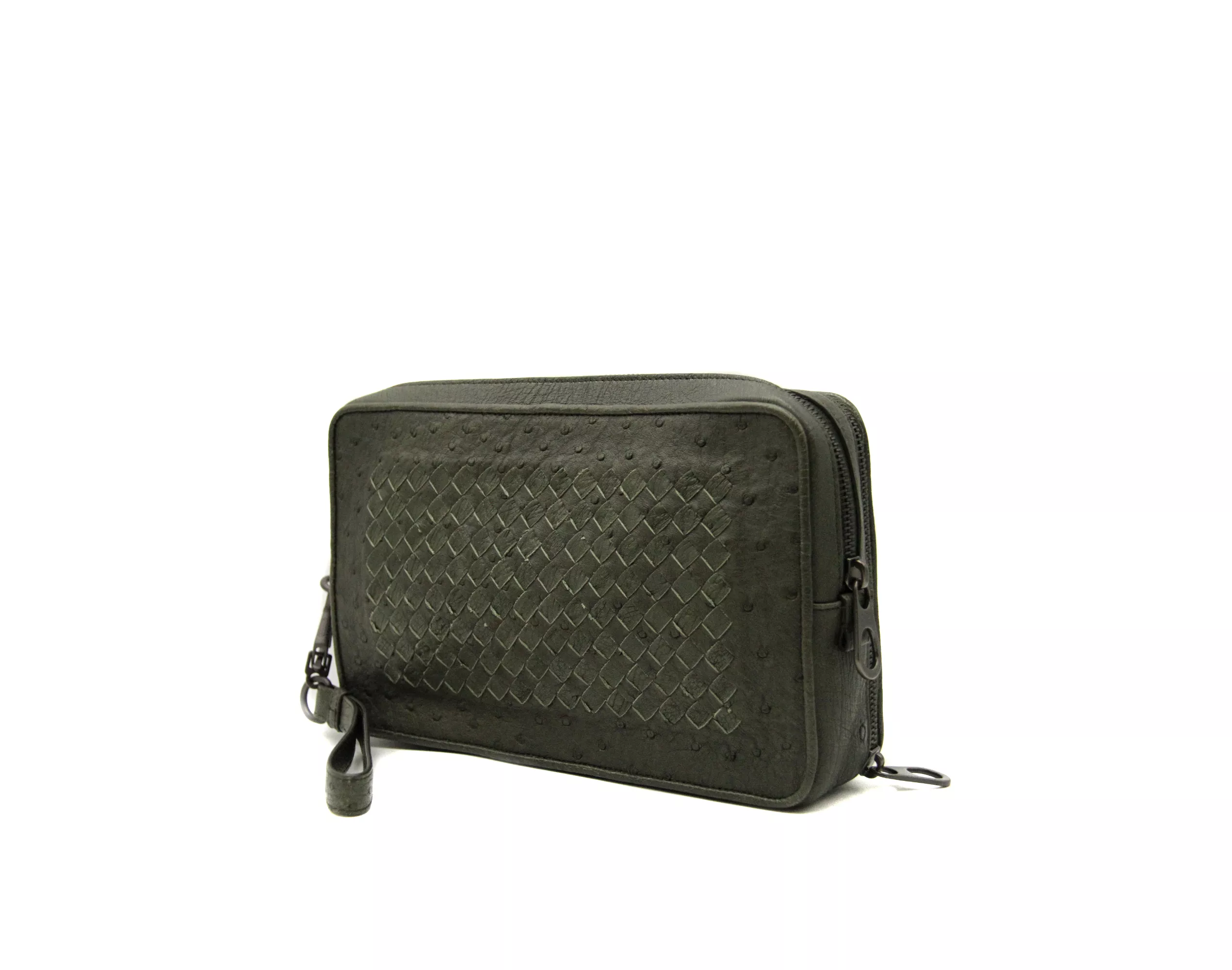 Bottega Veneta Zip Pochette Olive Ostrich Leather